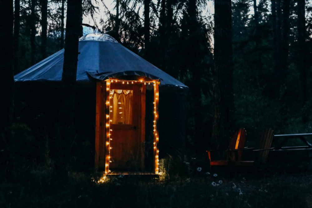 Yurt at night at Vernonia Springs